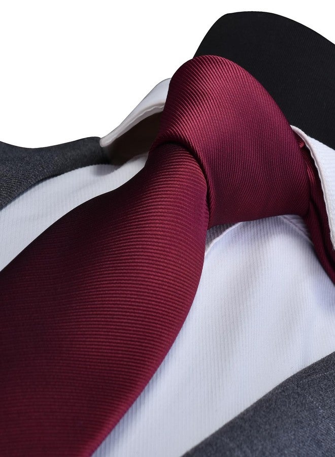 Branduce Solid Burgundy Tie for Men Wedding 8cm Classic Business Silk Wine Red Tie and Pocket Square Set Plain Necktie Handkerchief Clip Set (TA01-06) - Image 3